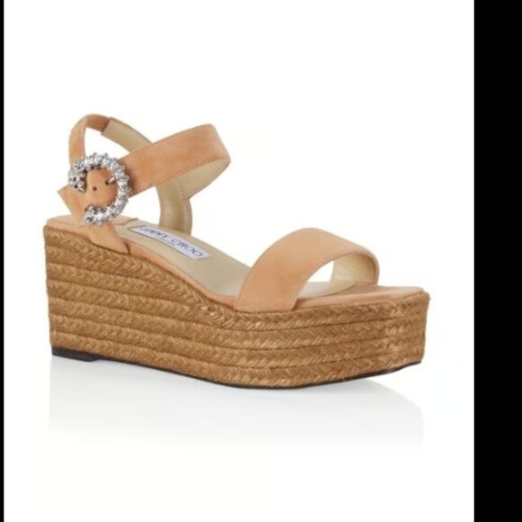Jimmy Choo Mirabelle 70 Crystal Embellished Suede Espadrille Wedge Sandals 39 - Picture 1 of 10